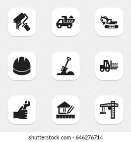 Set Of 9 Editable Construction Icons. Includes Symbols Such As Truck, Oar, Home Scheduling And More. Can Be Used For Web, Mobile, UI And Infographic Design.