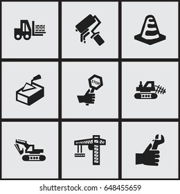 Set Of 9 Editable Construction Icons. Includes Symbols Such As Notice Object, Spatula, Truck And More. Can Be Used For Web, Mobile, UI And Infographic Design.