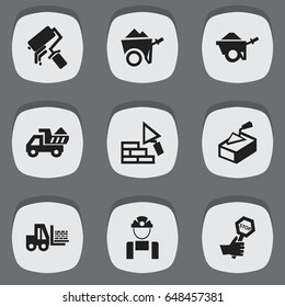 Set Of 9 Editable Construction Icons. Includes Symbols Such As Camion, Employee, Endurance And More. Can Be Used For Web, Mobile, UI And Infographic Design.