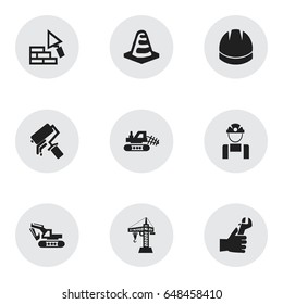 Set Of 9 Editable Construction Icons. Includes Symbols Such As Notice Object, Employee, Facing And More. Can Be Used For Web, Mobile, UI And Infographic Design.