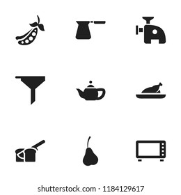 Set of 9 editable cook icons. Includes symbols such as grill, pear, teapot and more. Can be used for web, mobile, UI and infographic design.