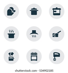 Set Of 9 Editable Cook Icons. Includes Symbols Such As Soup Pot, Bakery, Slice Bread And More. Can Be Used For Web, Mobile, UI And Infographic Design.