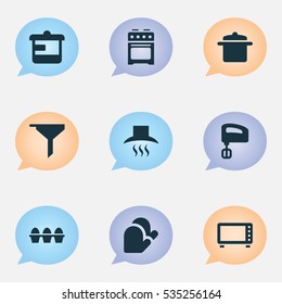 Set Of 9 Editable Cook Icons. Includes Symbols Such As Cookware, Filtering, Agitator And More. Can Be Used For Web, Mobile, UI And Infographic Design.