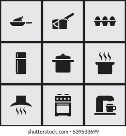 Set Of 9 Editable Cook Icons. Includes Symbols Such As Soup Pot, Grill, Egg Carton And More. Can Be Used For Web, Mobile, UI And Infographic Design.