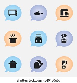 Set Of 9 Editable Cook Icons. Includes Symbols Such As Hand Mixer, Drink Maker, Slice Bread. Can Be Used For Web, Mobile, UI And Infographic Design.