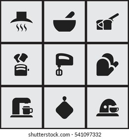 Set Of 9 Editable Cook Icons. Includes Symbols Such As Kitchen Glove, Drink Maker, Bakery And More. Can Be Used For Web, Mobile, UI And Infographic Design.