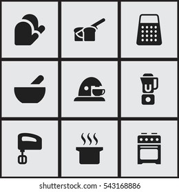 Set Of 9 Editable Cook Icons. Includes Symbols Such As Kitchen Glove, Stove, Agitator And More. Can Be Used For Web, Mobile, UI And Infographic Design.