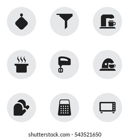 Set Of 9 Editable Cook Icons. Includes Symbols Such As Oven, Drink Maker, Pot-Holder And More. Can Be Used For Web, Mobile, UI And Infographic Design.