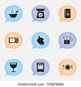Set Of 9 Editable Cook Icons. Includes Symbols Such As Food Libra, Oven, Plate And More. Can Be Used For Web, Mobile, UI And Infographic Design.