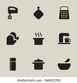 Set Of 9 Editable Cook Icons. Includes Symbols Such As Soup, Refrigerator, Soup Pot And More. Can Be Used For Web, Mobile, UI And Infographic Design.