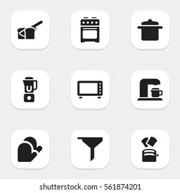 Set Of 9 Editable Cook Icons. Includes Symbols Such As Filtering, Drink Maker, Cookware And More. Can Be Used For Web, Mobile, UI And Infographic Design.