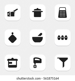 Set Of 9 Editable Cook Icons. Includes Symbols Such As Shredder, Bakery, Agitator And More. Can Be Used For Web, Mobile, UI And Infographic Design.
