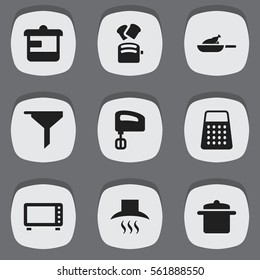 Set Of 9 Editable Cook Icons. Includes Symbols Such As Filtering, Slice Bread, Cookware And More. Can Be Used For Web, Mobile, UI And Infographic Design.