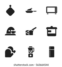Set Of 9 Editable Cook Icons. Includes Symbols Such As Utensil, Kitchen Glove, Oven And More. Can Be Used For Web, Mobile, UI And Infographic Design.