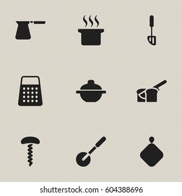 Set Of 9 Editable Cook Icons. Includes Symbols Such As Knife Roller, Saucepan, Wine Opener And More. Can Be Used For Web, Mobile, UI And Infographic Design.