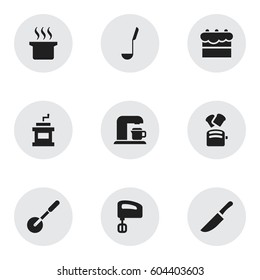 Set Of 9 Editable Cook Icons. Includes Symbols Such As Soup Spoon, Pastry, Slice Bread And More. Can Be Used For Web, Mobile, UI And Infographic Design.