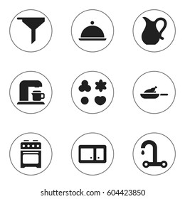 Set Of 9 Editable Cook Icons. Includes Symbols Such As Shortcake, Grill, Salver And More. Can Be Used For Web, Mobile, UI And Infographic Design.