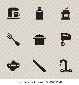 Set Of 9 Editable Cook Icons. Includes Symbols Such As Cookware, Dough, Kitchen Blade And More. Can Be Used For Web, Mobile, UI And Infographic Design.