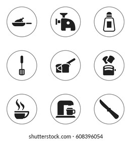 Set Of 9 Editable Cook Icons. Includes Symbols Such As Trowel, Drink Maker, Slice Bread And More. Can Be Used For Web, Mobile, UI And Infographic Design.