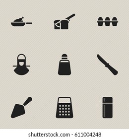 Set Of 9 Editable Cook Icons. Includes Symbols Such As Food Shovel, Egg Carton, Bakery And More. Can Be Used For Web, Mobile, UI And Infographic Design.