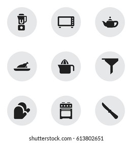 Set Of 9 Editable Cook Icons. Includes Symbols Such As Oven, Stove, Kettle And More. Can Be Used For Web, Mobile, UI And Infographic Design.