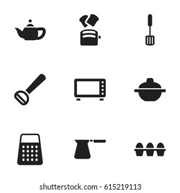 Set Of 9 Editable Cook Icons. Includes Symbols Such As Husker, Trowel, Kettle And More. Can Be Used For Web, Mobile, UI And Infographic Design.