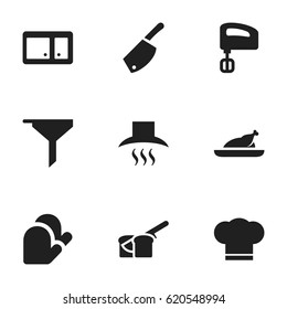 Set Of 9 Editable Cook Icons. Includes Symbols Such As Kitchen Glove, Backsword, Agitator And More. Can Be Used For Web, Mobile, UI And Infographic Design.