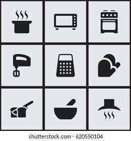 Set Of 9 Editable Cook Icons. Includes Symbols Such As Bakery, Stove, Oven And More. Can Be Used For Web, Mobile, UI And Infographic Design.