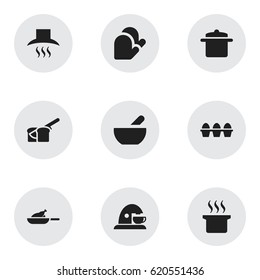 Set Of 9 Editable Cook Icons. Includes Symbols Such As Cup, Soup Pot, Cookware And More. Can Be Used For Web, Mobile, UI And Infographic Design.