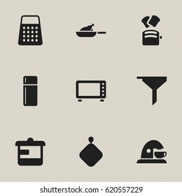 Set Of 9 Editable Cook Icons. Includes Symbols Such As Cup, Utensil, Pot-Holder And More. Can Be Used For Web, Mobile, UI And Infographic Design.