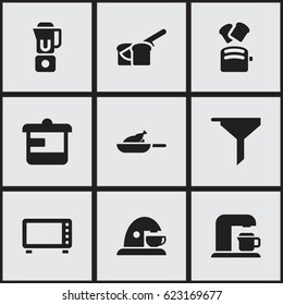 Set Of 9 Editable Cook Icons. Includes Symbols Such As Utensil, Cup, Drink Maker And More. Can Be Used For Web, Mobile, UI And Infographic Design.