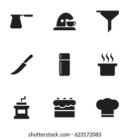 Set Of 9 Editable Cook Icons. Includes Symbols Such As Soup Pot, Pastry, Sword And More. Can Be Used For Web, Mobile, UI And Infographic Design.