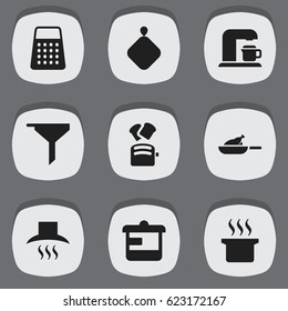 Set Of 9 Editable Cook Icons. Includes Symbols Such As Kitchen Hood, Slice Bread, Soup Pot And More. Can Be Used For Web, Mobile, UI And Infographic Design.