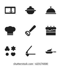 Set Of 9 Editable Cook Icons. Includes Symbols Such As Pastry, Shortcake, Sideboard And More. Can Be Used For Web, Mobile, UI And Infographic Design.