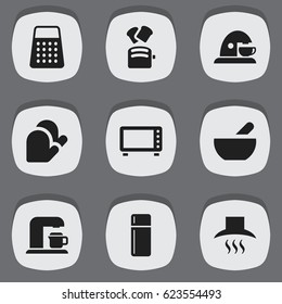 Set Of 9 Editable Cook Icons. Includes Symbols Such As Soup, Cup, Kitchen Hood And More. Can Be Used For Web, Mobile, UI And Infographic Design.