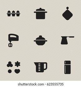 Set Of 9 Editable Cook Icons. Includes Symbols Such As Pot-Holder, Saucepan, Agitator And More. Can Be Used For Web, Mobile, UI And Infographic Design.