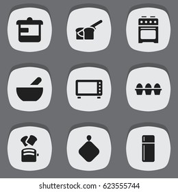 Set Of 9 Editable Cook Icons. Includes Symbols Such As Pot-Holder, Egg Carton, Slice Bread And More. Can Be Used For Web, Mobile, UI And Infographic Design.