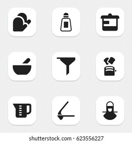 Set Of 9 Editable Cook Icons. Includes Symbols Such As Utensil, Crusher, Mensural And More. Can Be Used For Web, Mobile, UI And Infographic Design.