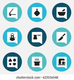 Set Of 9 Editable Cook Icons. Includes Symbols Such As Drink Maker, Pot-Holder, Knife And More. Can Be Used For Web, Mobile, UI And Infographic Design.