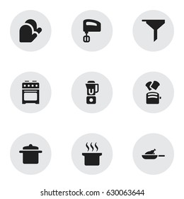 Set Of 9 Editable Cook Icons. Includes Symbols Such As Soup Pot, Stove, Agitator And More. Can Be Used For Web, Mobile, UI And Infographic Design.