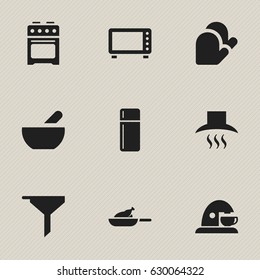 Set Of 9 Editable Cook Icons. Includes Symbols Such As Kitchen Glove, Soup, Oven And More. Can Be Used For Web, Mobile, UI And Infographic Design.