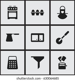 Set Of 9 Editable Cook Icons. Includes Symbols Such As Shredder, Coffee Pot, Slice Bread And More. Can Be Used For Web, Mobile, UI And Infographic Design.