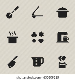 Set Of 9 Editable Cook Icons. Includes Symbols Such As Crusher, Mensural, Soup Pot And More. Can Be Used For Web, Mobile, UI And Infographic Design.