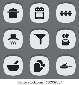 Set Of 9 Editable Cook Icons. Includes Symbols Such As Cookware, Egg Carton, Stove And More. Can Be Used For Web, Mobile, UI And Infographic Design.