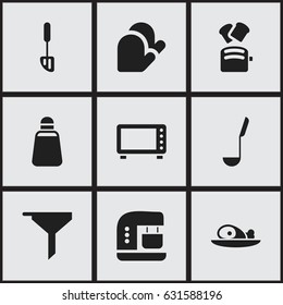 Set Of 9 Editable Cook Icons. Includes Symbols Such As Meat, Oven, Mixer And More. Can Be Used For Web, Mobile, UI And Infographic Design.