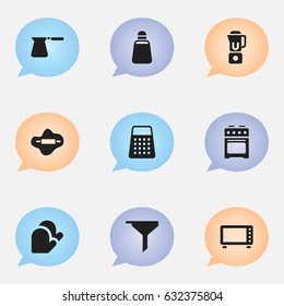 Set Of 9 Editable Cook Icons. Includes Symbols Such As Shredder, Stove, Oven And More. Can Be Used For Web, Mobile, UI And Infographic Design.