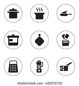 Set Of 9 Editable Cook Icons. Includes Symbols Such As Cookware, Slice Bread, Soup Pot And More. Can Be Used For Web, Mobile, UI And Infographic Design.