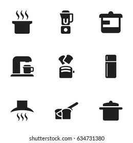 Set Of 9 Editable Cook Icons. Includes Symbols Such As Refrigerator, Bakery, Kitchen Hood And More. Can Be Used For Web, Mobile, UI And Infographic Design.