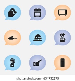Set Of 9 Editable Cook Icons. Includes Symbols Such As Refrigerator , Hand Mixer, Grill. Can Be Used For Web, Mobile, UI And Infographic Design.