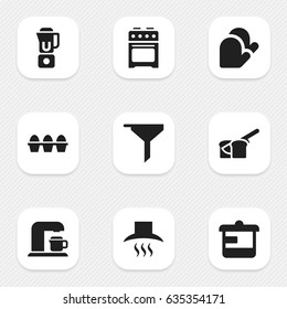 Set Of 9 Editable Cook Icons. Includes Symbols Such As Stove, Kitchen Glove, Kitchen Hood And More. Can Be Used For Web, Mobile, UI And Infographic Design.